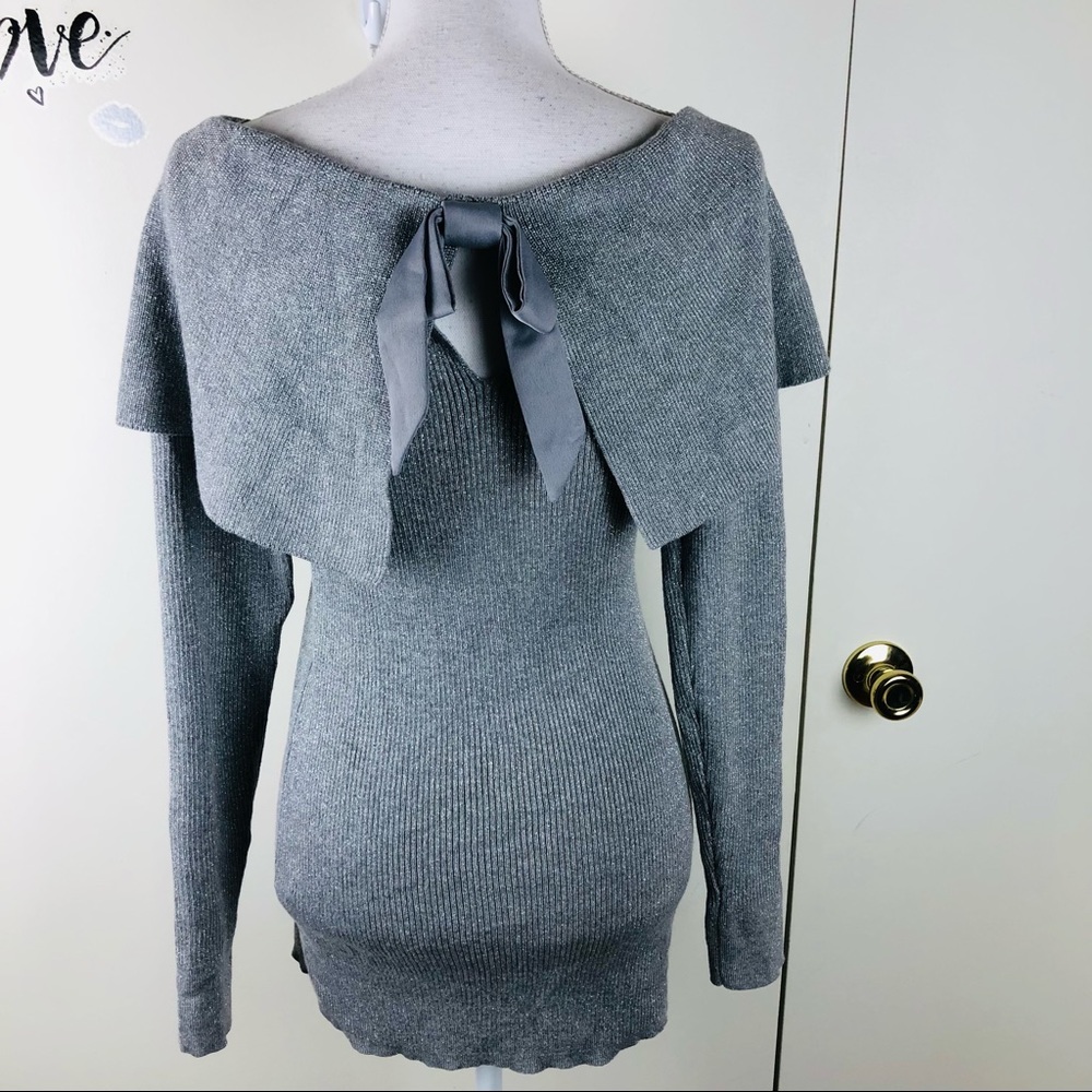 WHBM METALLIC SILVER DOME NECKLINE STRETCH TOP MED - Picture 3 of 9